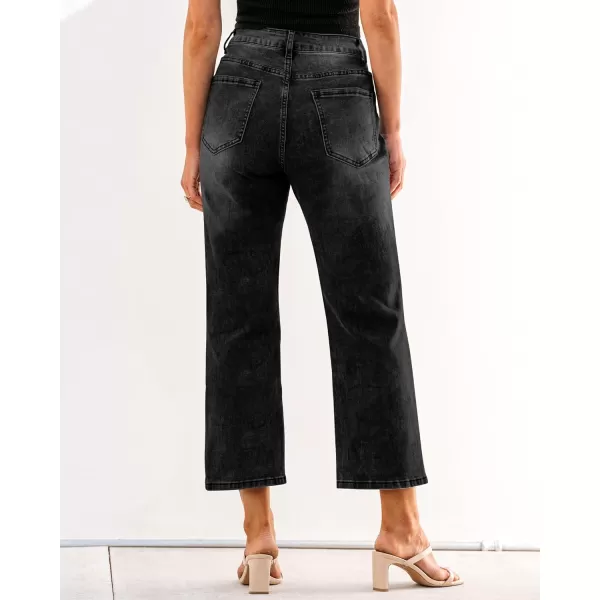 GRAPENT Jeans for Women Trendy High Waisted Baggy Straight Leg Stretchy Denim Ankle Pants Cropped Jeans with PocketsFaded Black