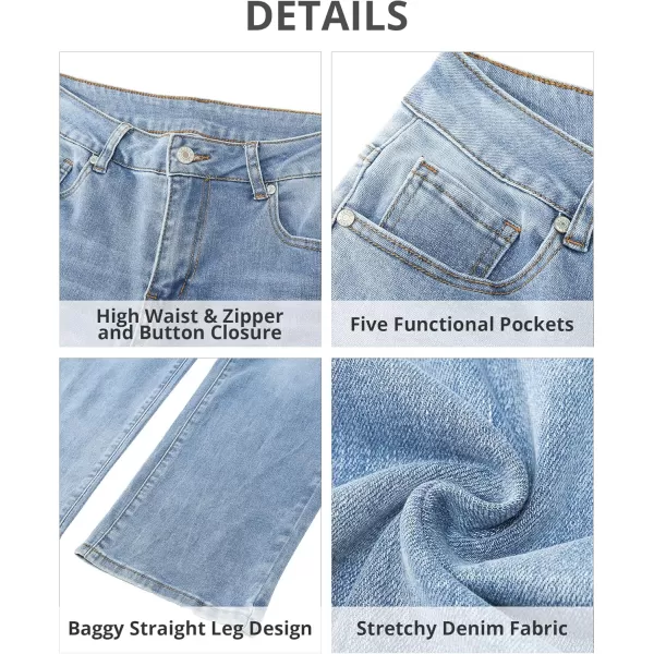 GRAPENT Jeans for Women Trendy High Waisted Baggy Straight Leg Stretchy Denim Ankle Pants Cropped Jeans with PocketsLakeside Blue