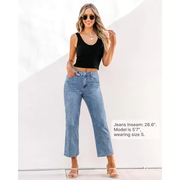 GRAPENT Jeans for Women Trendy High Waisted Baggy Straight Leg Stretchy Denim Ankle Pants Cropped Jeans with PocketsLakeside Blue