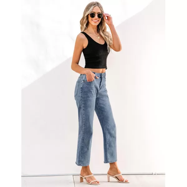 GRAPENT Jeans for Women Trendy High Waisted Baggy Straight Leg Stretchy Denim Ankle Pants Cropped Jeans with PocketsLapis Blue