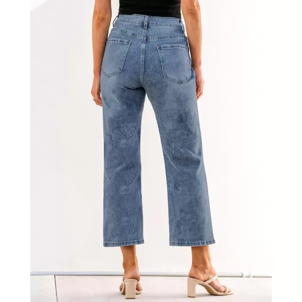 GRAPENT Jeans for Women Trendy High Waisted Baggy Straight Leg Stretchy Denim Ankle Pants Cropped Jeans with PocketsLapis Blue