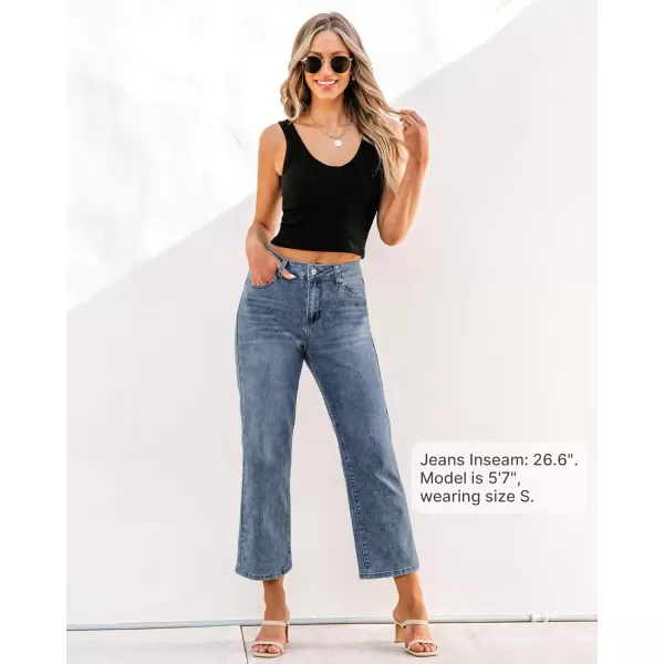 GRAPENT Jeans for Women Trendy High Waisted Baggy Straight Leg Stretchy Denim Ankle Pants Cropped Jeans with PocketsLapis Blue