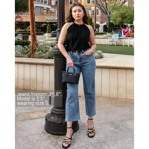 GRAPENT Jeans for Women Trendy High Waisted Baggy Straight Leg Stretchy Denim Ankle Pants Cropped Jeans with PocketsLapis Blue