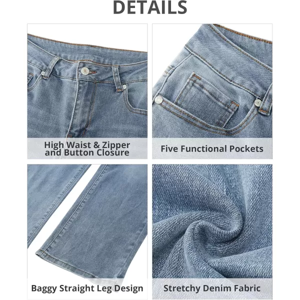 GRAPENT Jeans for Women Trendy High Waisted Baggy Straight Leg Stretchy Denim Ankle Pants Cropped Jeans with PocketsLapis Blue