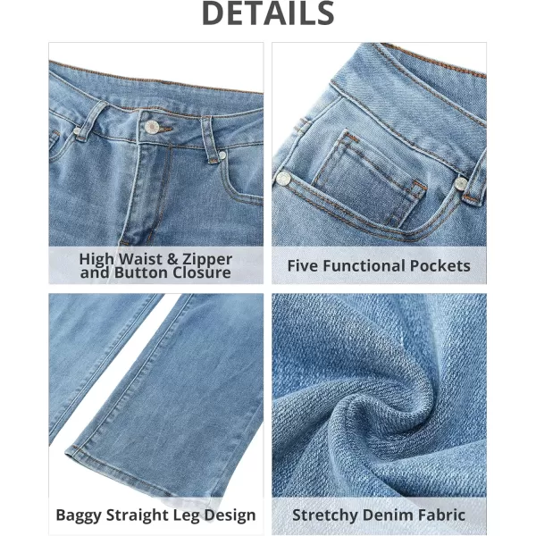 GRAPENT Jeans for Women Trendy High Waisted Baggy Straight Leg Stretchy Denim Ankle Pants Cropped Jeans with PocketsMedium Blue
