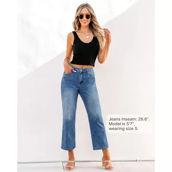 GRAPENT Jeans for Women Trendy High Waisted Baggy Straight Leg Stretchy Denim Ankle Pants Cropped Jeans with PocketsMedium Blue