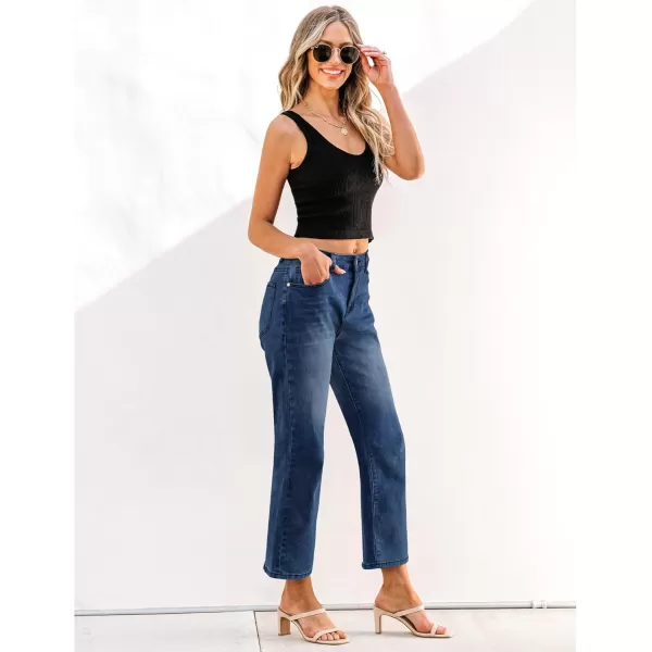 GRAPENT Jeans for Women Trendy High Waisted Baggy Straight Leg Stretchy Denim Ankle Pants Cropped Jeans with PocketsNightfall Blue