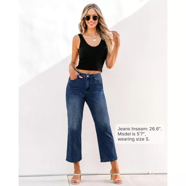 GRAPENT Jeans for Women Trendy High Waisted Baggy Straight Leg Stretchy Denim Ankle Pants Cropped Jeans with PocketsNightfall Blue