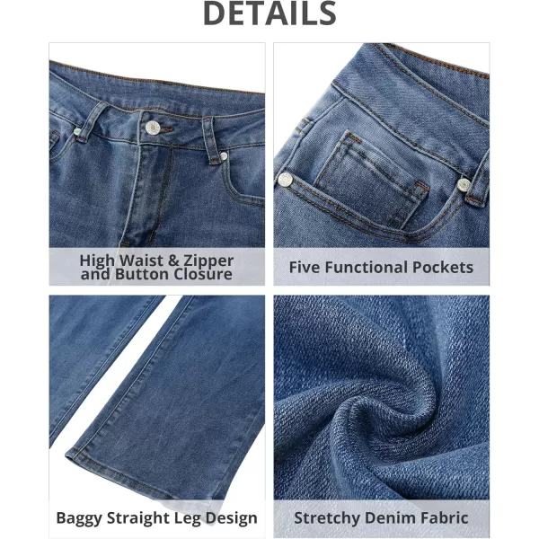 GRAPENT Jeans for Women Trendy High Waisted Baggy Straight Leg Stretchy Denim Ankle Pants Cropped Jeans with PocketsNightfall Blue