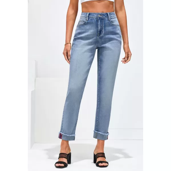 GRAPENT Jeans for Women Trendy High Waisted Slim Straight Leg Mom Jeans Stretchy Denim Pants Trouser Jeans with PocketsBlue Mist