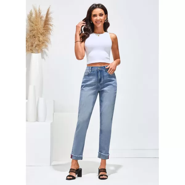 GRAPENT Jeans for Women Trendy High Waisted Slim Straight Leg Mom Jeans Stretchy Denim Pants Trouser Jeans with PocketsBlue Mist
