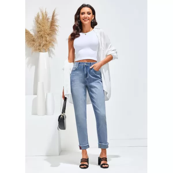 GRAPENT Jeans for Women Trendy High Waisted Slim Straight Leg Mom Jeans Stretchy Denim Pants Trouser Jeans with PocketsBlue Mist