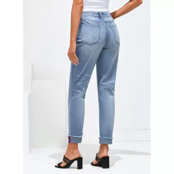 GRAPENT Jeans for Women Trendy High Waisted Slim Straight Leg Mom Jeans Stretchy Denim Pants Trouser Jeans with PocketsBlue Mist