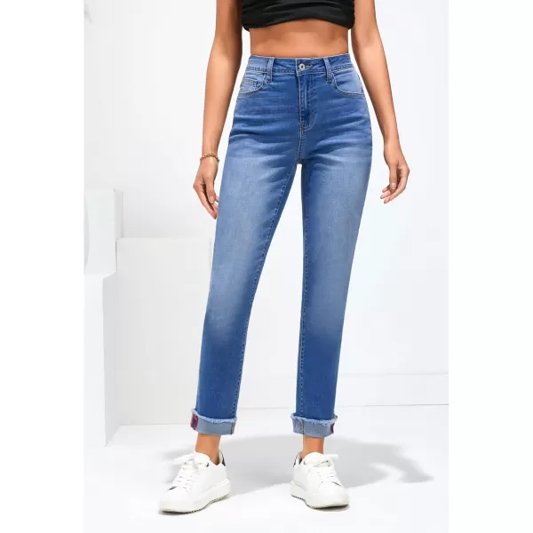 GRAPENT Jeans for Women Trendy High Waisted Slim Straight Leg Mom Jeans Stretchy Denim Pants Trouser Jeans with PocketsClassic Blue