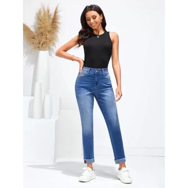 GRAPENT Jeans for Women Trendy High Waisted Slim Straight Leg Mom Jeans Stretchy Denim Pants Trouser Jeans with PocketsClassic Blue
