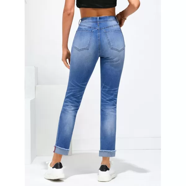 GRAPENT Jeans for Women Trendy High Waisted Slim Straight Leg Mom Jeans Stretchy Denim Pants Trouser Jeans with PocketsClassic Blue