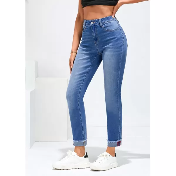 GRAPENT Jeans for Women Trendy High Waisted Slim Straight Leg Mom Jeans Stretchy Denim Pants Trouser Jeans with PocketsClassic Blue