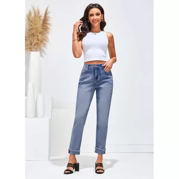 GRAPENT Jeans for Women Trendy High Waisted Slim Straight Leg Mom Jeans Stretchy Denim Pants Trouser Jeans with PocketsCobalt Night Blue