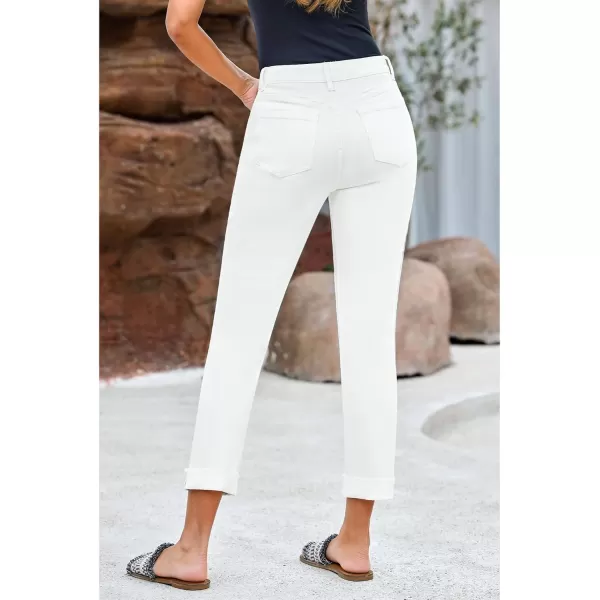 GRAPENT Jeans for Women Trendy High Waisted Slim Straight Leg Mom Jeans Stretchy Denim Pants Trouser Jeans with PocketsIvory White