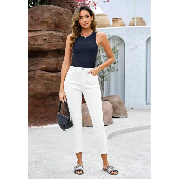 GRAPENT Jeans for Women Trendy High Waisted Slim Straight Leg Mom Jeans Stretchy Denim Pants Trouser Jeans with PocketsIvory White