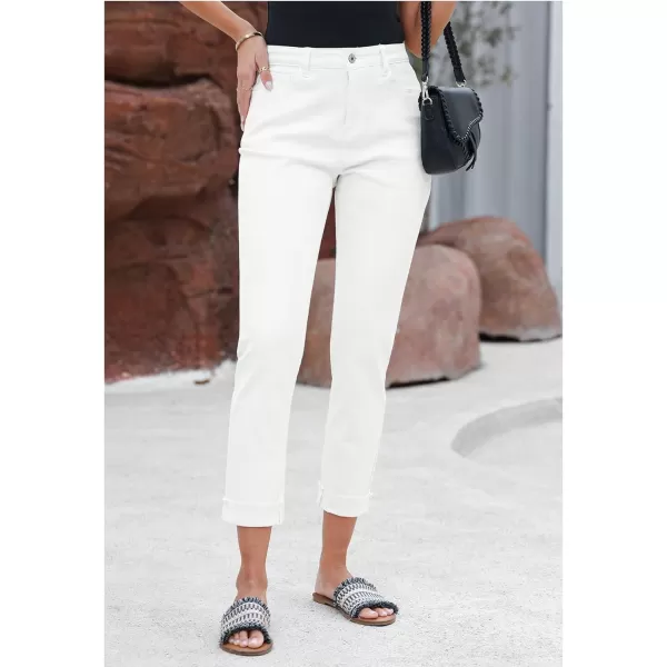 GRAPENT Jeans for Women Trendy High Waisted Slim Straight Leg Mom Jeans Stretchy Denim Pants Trouser Jeans with PocketsIvory White