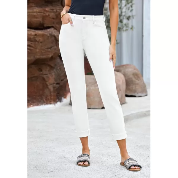 GRAPENT Jeans for Women Trendy High Waisted Slim Straight Leg Mom Jeans Stretchy Denim Pants Trouser Jeans with PocketsIvory White