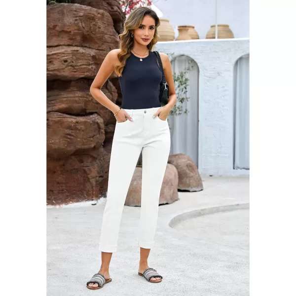 GRAPENT Jeans for Women Trendy High Waisted Slim Straight Leg Mom Jeans Stretchy Denim Pants Trouser Jeans with PocketsIvory White