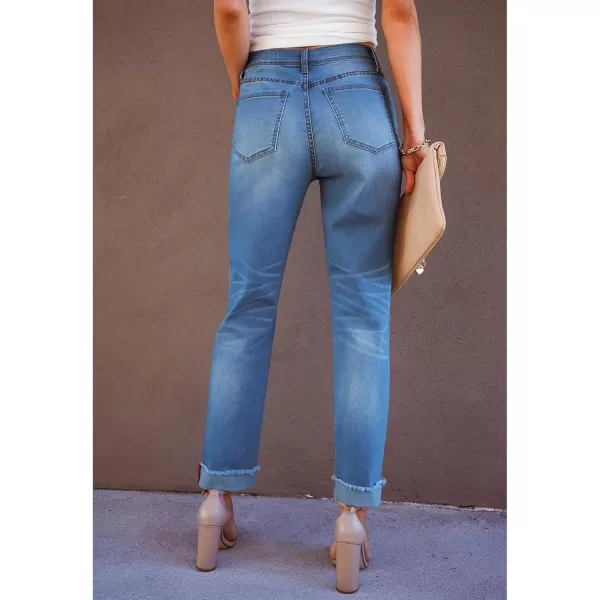 GRAPENT Jeans for Women Trendy High Waisted Slim Straight Leg Mom Jeans Stretchy Denim Pants Trouser Jeans with PocketsMedium Blue