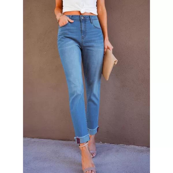 GRAPENT Jeans for Women Trendy High Waisted Slim Straight Leg Mom Jeans Stretchy Denim Pants Trouser Jeans with PocketsMedium Blue