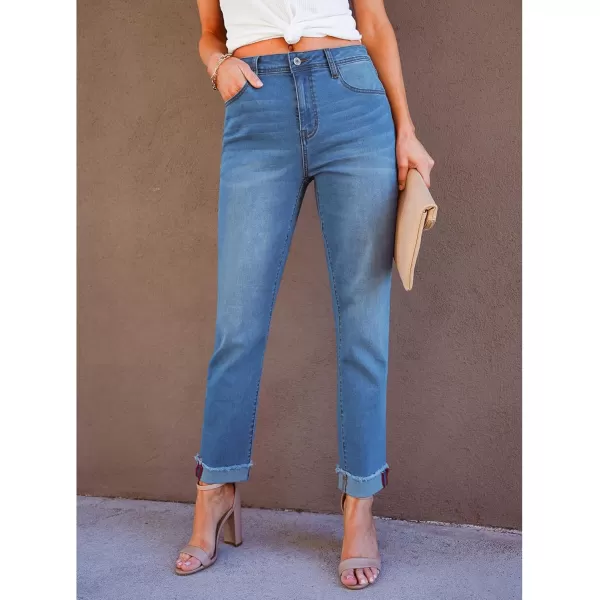 GRAPENT Jeans for Women Trendy High Waisted Slim Straight Leg Mom Jeans Stretchy Denim Pants Trouser Jeans with PocketsMedium Blue