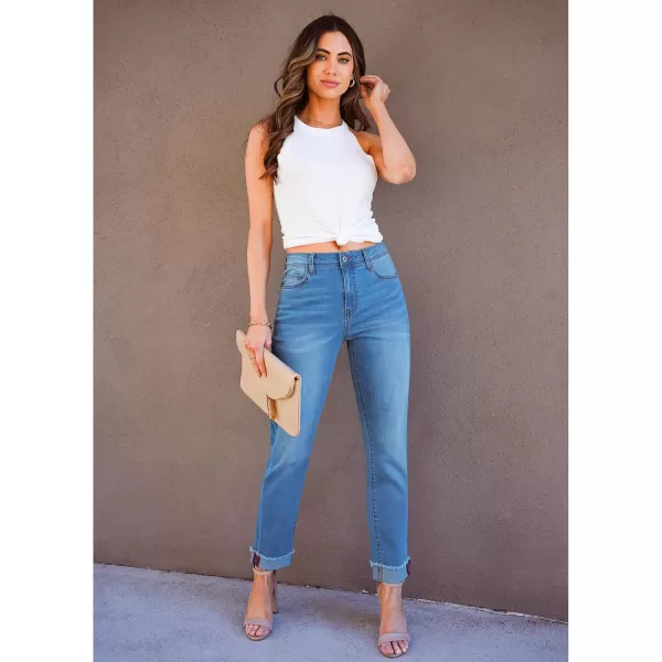 GRAPENT Jeans for Women Trendy High Waisted Slim Straight Leg Mom Jeans Stretchy Denim Pants Trouser Jeans with PocketsMedium Blue