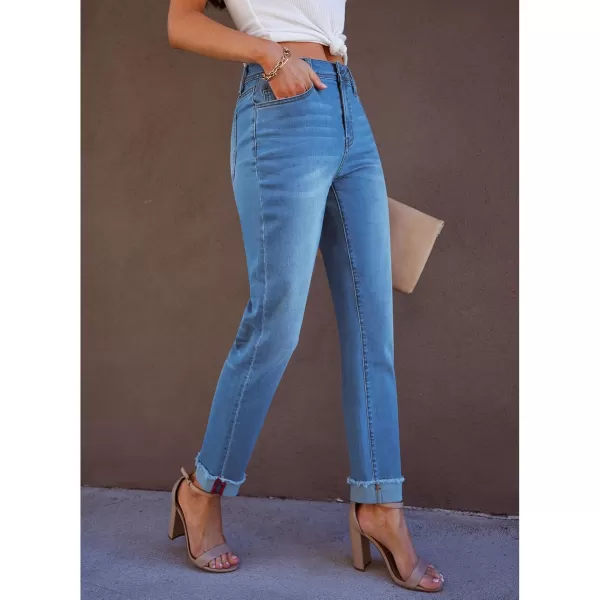 GRAPENT Jeans for Women Trendy High Waisted Slim Straight Leg Mom Jeans Stretchy Denim Pants Trouser Jeans with PocketsMedium Blue