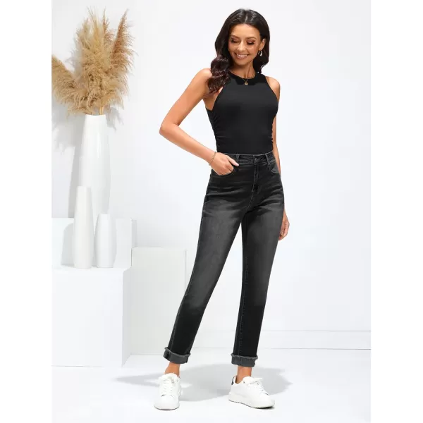GRAPENT Jeans for Women Trendy High Waisted Slim Straight Leg Mom Jeans Stretchy Denim Pants Trouser Jeans with PocketsWashed Black