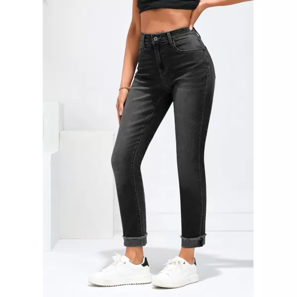 GRAPENT Jeans for Women Trendy High Waisted Slim Straight Leg Mom Jeans Stretchy Denim Pants Trouser Jeans with PocketsWashed Black