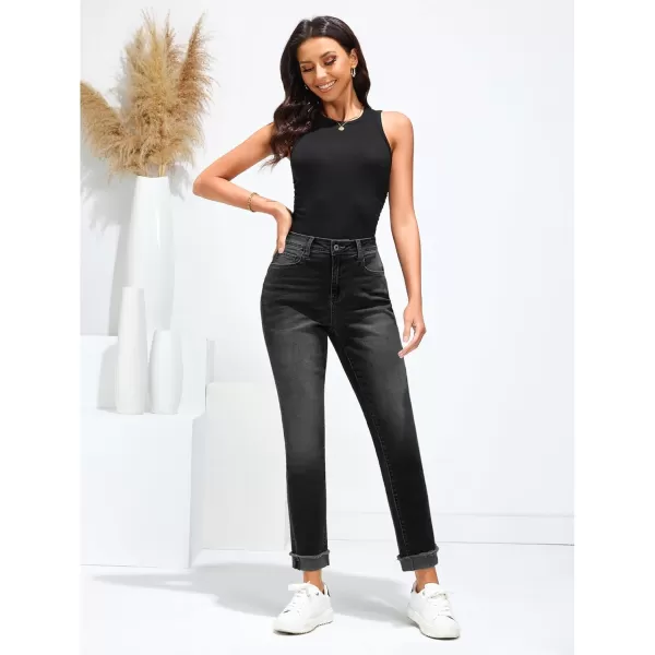 GRAPENT Jeans for Women Trendy High Waisted Slim Straight Leg Mom Jeans Stretchy Denim Pants Trouser Jeans with PocketsWashed Black