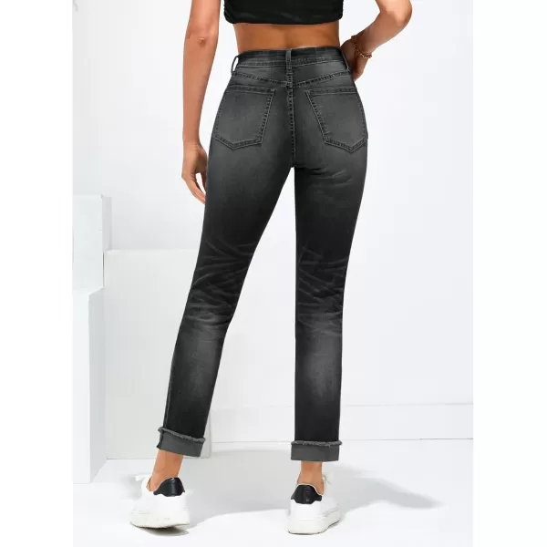 GRAPENT Jeans for Women Trendy High Waisted Slim Straight Leg Mom Jeans Stretchy Denim Pants Trouser Jeans with PocketsWashed Black