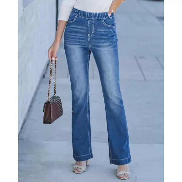GRAPENT Pull On Jeans for Women High Waisted Stretchy Flare Elastic Waist Bootcut Denim Pants Boot Cut JeanClassic Blue