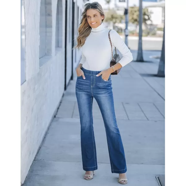 GRAPENT Pull On Jeans for Women High Waisted Stretchy Flare Elastic Waist Bootcut Denim Pants Boot Cut JeanClassic Blue