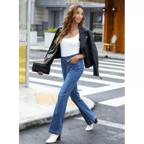 GRAPENT Pull On Jeans for Women High Waisted Stretchy Flare Elastic Waist Bootcut Denim Pants Boot Cut JeanClassic Blue