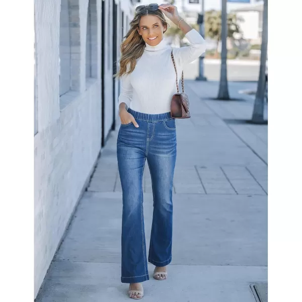 GRAPENT Pull On Jeans for Women High Waisted Stretchy Flare Elastic Waist Bootcut Denim Pants Boot Cut JeanClassic Blue