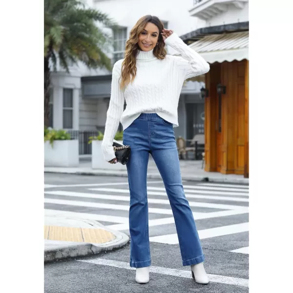 GRAPENT Pull On Jeans for Women High Waisted Stretchy Flare Elastic Waist Bootcut Denim Pants Boot Cut JeanClassic Blue