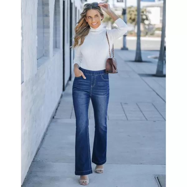 GRAPENT Pull On Jeans for Women High Waisted Stretchy Flare Elastic Waist Bootcut Denim Pants Boot Cut JeanDarkness Blue