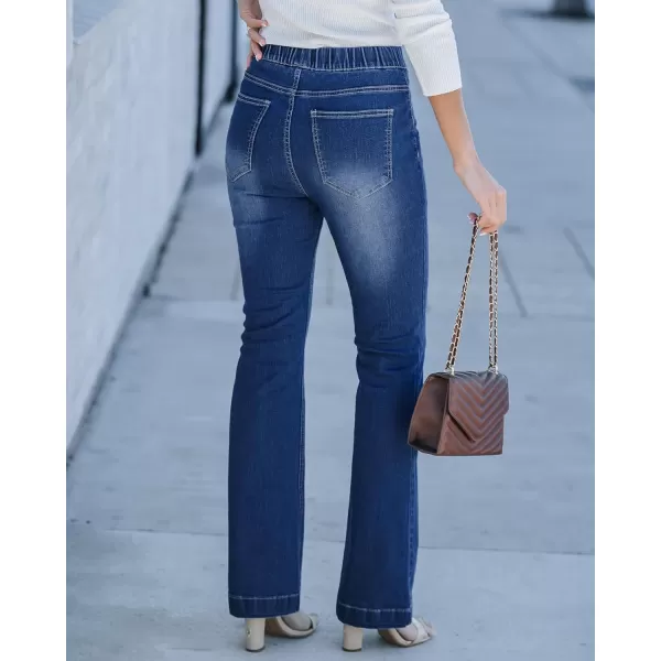 GRAPENT Pull On Jeans for Women High Waisted Stretchy Flare Elastic Waist Bootcut Denim Pants Boot Cut JeanDarkness Blue