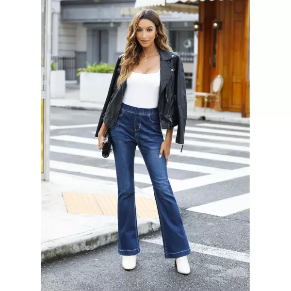 GRAPENT Pull On Jeans for Women High Waisted Stretchy Flare Elastic Waist Bootcut Denim Pants Boot Cut JeanDarkness Blue