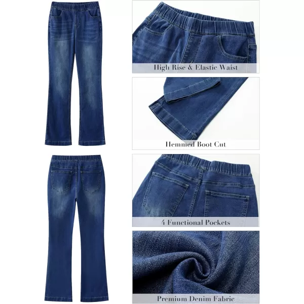 GRAPENT Pull On Jeans for Women High Waisted Stretchy Flare Elastic Waist Bootcut Denim Pants Boot Cut JeanDarkness Blue