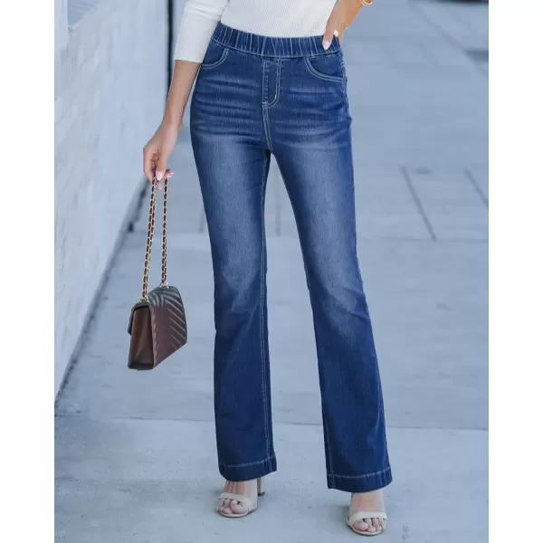 GRAPENT Pull On Jeans for Women High Waisted Stretchy Flare Elastic Waist Bootcut Denim Pants Boot Cut JeanDarkness Blue