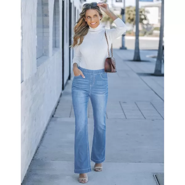 GRAPENT Pull On Jeans for Women High Waisted Stretchy Flare Elastic Waist Bootcut Denim Pants Boot Cut JeanLakeside Blue