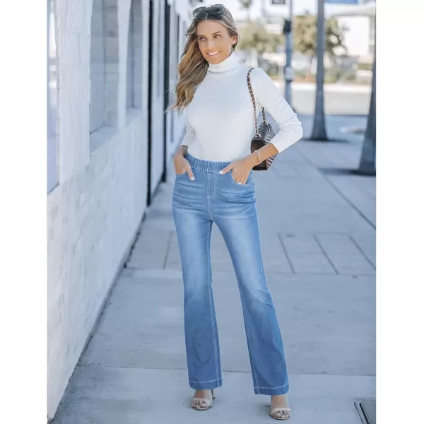 GRAPENT Pull On Jeans for Women High Waisted Stretchy Flare Elastic Waist Bootcut Denim Pants Boot Cut JeanLakeside Blue