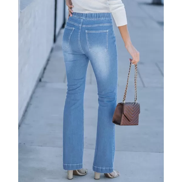 GRAPENT Pull On Jeans for Women High Waisted Stretchy Flare Elastic Waist Bootcut Denim Pants Boot Cut JeanLakeside Blue