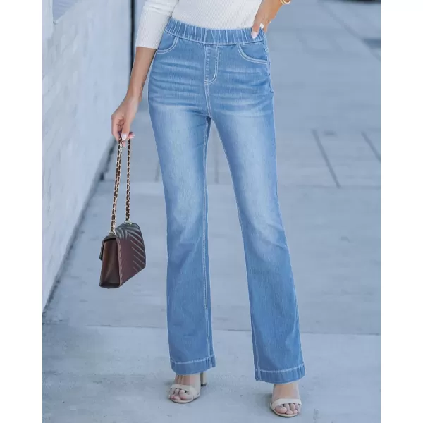 GRAPENT Pull On Jeans for Women High Waisted Stretchy Flare Elastic Waist Bootcut Denim Pants Boot Cut JeanLakeside Blue